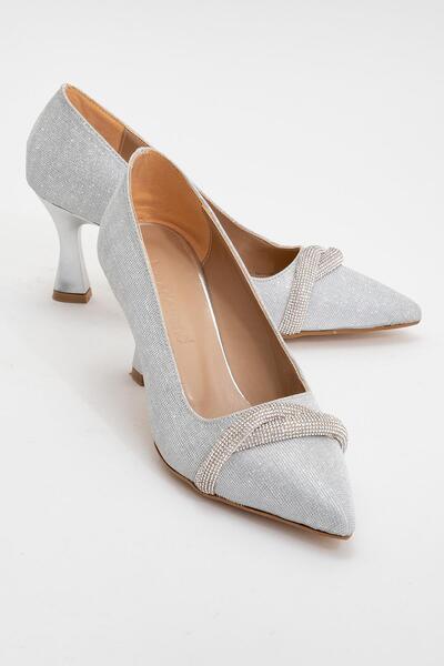 CCWAY AYAKKABI Cross Stone Women's Stiletto Shoes Silver Glitter