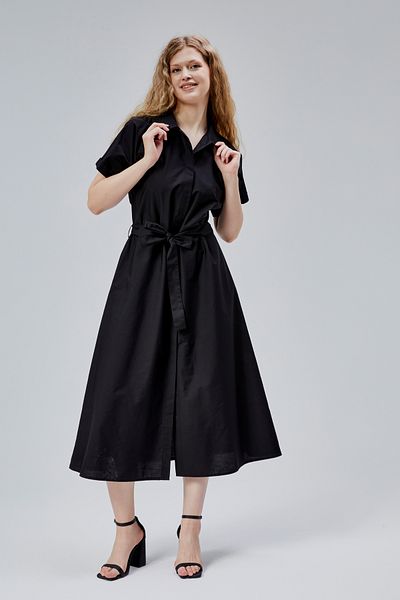 Bolivente Rochie neagră din poplin cu guler cămașă cu nasturi