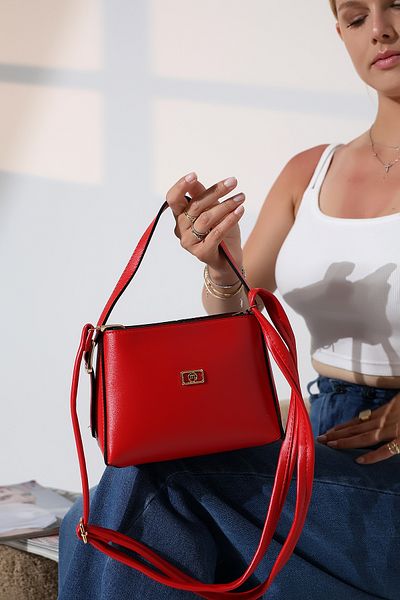 Encool Red Small Size Bucket Model Women's Bag Single Eyed Cross Strap Shoulder and Hand Bag