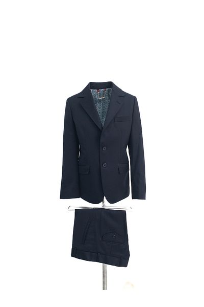 Micio Boy's Navy Blue Double Button Patterned Lining Navy Blue Trousers Wool Blend Classic Suit