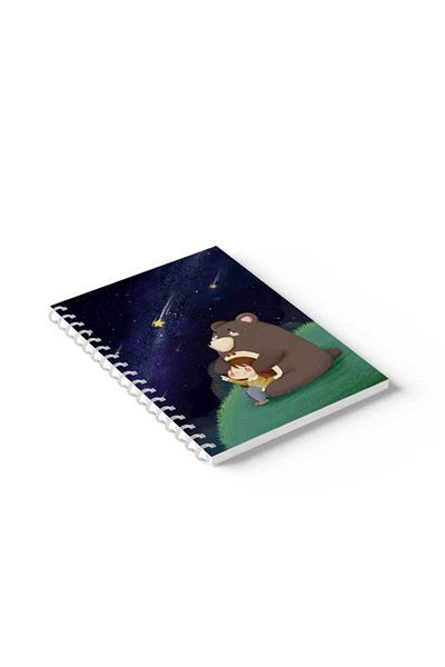 LOWHA Spiral Notebook with Front and Back Hard Covers Featuring Girl with Bear Design