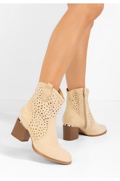 B T Shoes Latonya beige chunky heel ankle boots