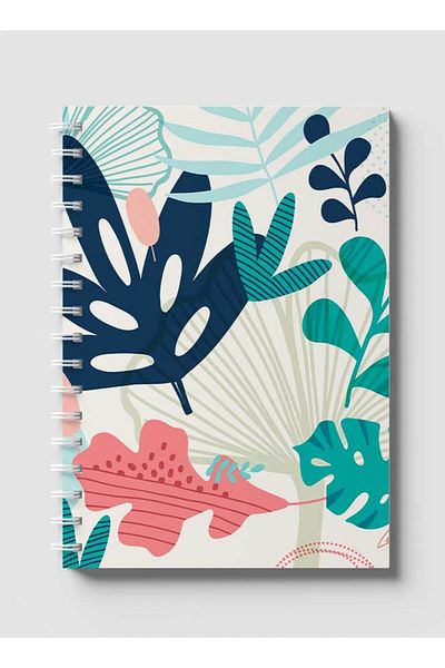 LOWHA Spiral Notebook with Front and Back Hard Covers Featuring Leaves & Abstarct Design