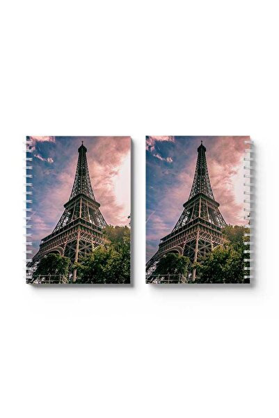 LOWHA دفتر ملاحظات حلزوني مع غلافين أمامي وخلفي صلبين بتصميم برج إيفل