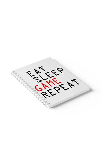 LOWHA Spiral Notebook with Front and Back Hard Covers Featuring Eat Sleep Game Repeat Design