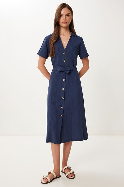 Lovelyİstanbul Belted Midi Linen Shirt Dress