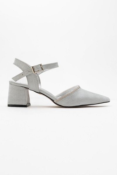 CCWAY AYAKKABI Women's Stone Heeled Shoes Silver Glitter