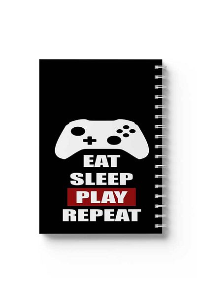 LOWHA Spiral Notebook with Front and Back Hard Covers Featuring Eat Sleep Play Repeat Design