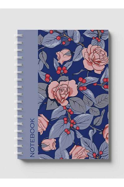 LOWHA Spiral Notebook with Front and Back Hard Covers Featuring Floral Cherry Design