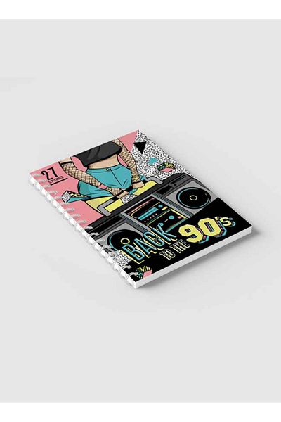 LOWHA Spiral Notebook with Front and Back Hard Covers Featuring Back to the 90's Design