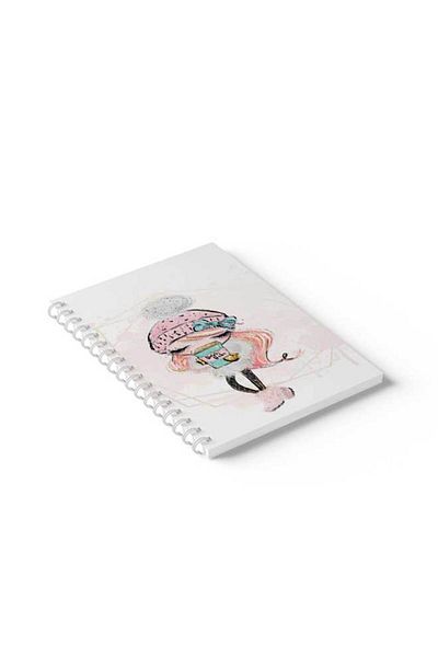 LOWHA Spiral Notebook with Front and Back Hard Covers Featuring Coffee Girl Design