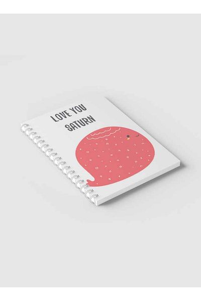LOWHA Spiral Notebook with Front and Back Hard Covers Featuring Love You Saturn Design