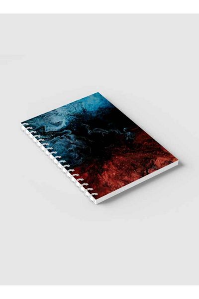 LOWHA Spiral Notebook with Front and Back Hard Covers Featuring Blue & Red Liquid Texture Design