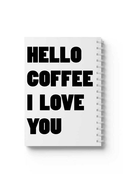 LOWHA Spiral Notebook with Front and Back Hard Covers Featuring Hello Coffee Design