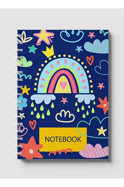 LOWHA Spiral Notebook with Front and Back Hard Covers Featuring Boho Clouds Rain & Rainbow Design