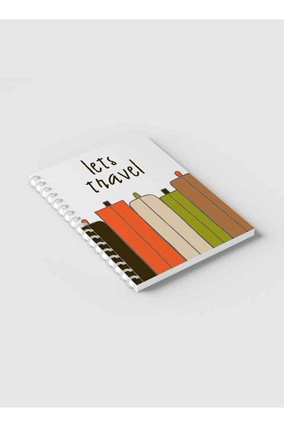 LOWHA Spiral Notebook with Front and Back Hard Covers Featuring Lets Travel Doodle Luggage Design