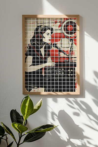 Artavessa لوحة Popart مربعة الشكل مخططة بإطار من الخشب الخام الحقيقي من قطعة ...