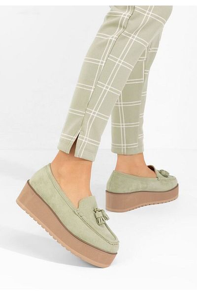 B T Shoes Leondra green platform loafers