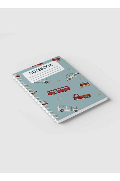 LOWHA Spiral Notebook with Front and Back Hard Covers Featuring Bus & Cars Design