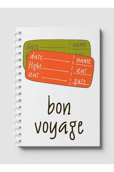 LOWHA Spiral Notebook with Front and Back Hard Covers Featuring Bon Voyage Doodle Design