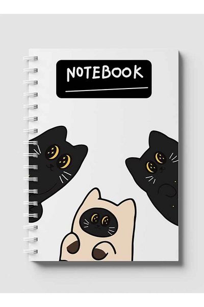 LOWHA Spiral Notebook with Front and Back Hard Covers Featuring Cute Cat Cartoon Design