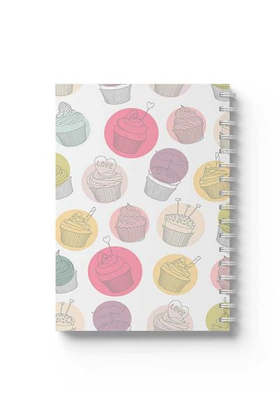 LOWHA Spiral Notebook with Front and Back Hard Covers Featuring Cupcakes Design