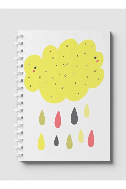 LOWHA دفتر ملاحظات حلزوني مع غلافين أمامي وخلفي صلبين بتصميم Doodle Cloud & Rain