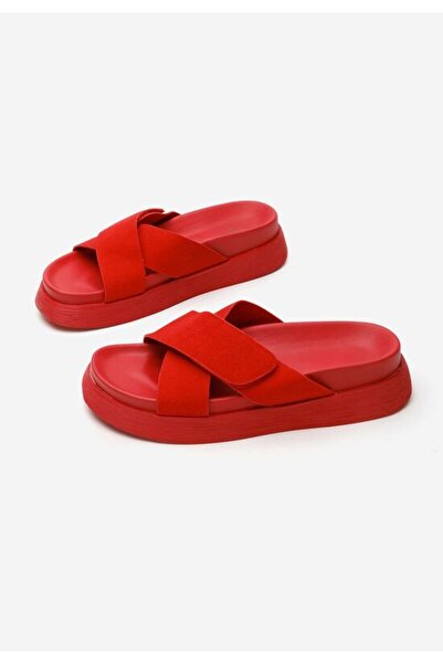 B T Shoes Cristela red flat slippers