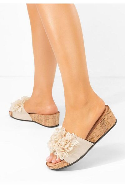 B T Shoes Beige Floralia platform slippers