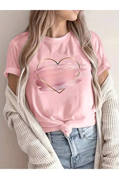 LAYORA Γυναικείο μπλουζάκι με τύπωμα - Σχέδιο καρδιάς |   Καθημερινό κομψό και ρομαντικό στυλ