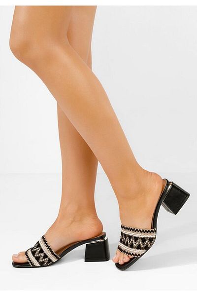 B T Shoes Justyna black chunky heel slippers