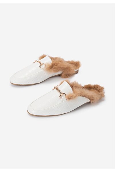 B T Shoes Papuci dama Fluffy Albi