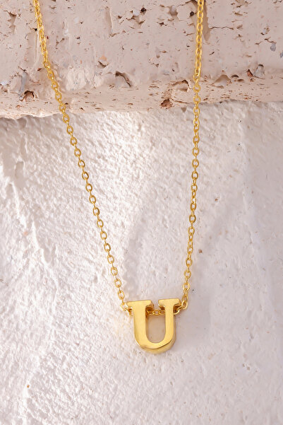 Lucente Jewellery Özel Hediye Kutulu 925 Ayar Altın Gümüş Kaplama U Harf Dökü...