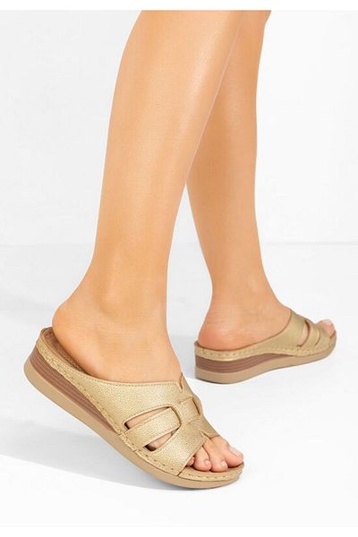 B T Shoes Marhta gold platform slippers