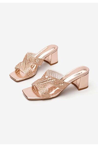 B T Shoes Silvyana champagne chunky heel slippers