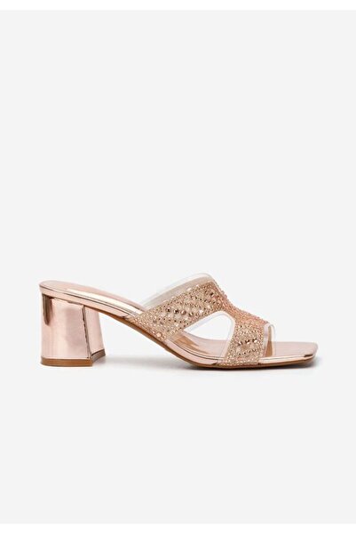 B T Shoes Silvyana champagne chunky heel slippers