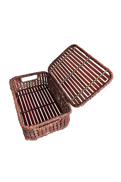 onyyapim Multi-Purpose Wicked Rectangular Basket with Lid – 10X28X18 cm