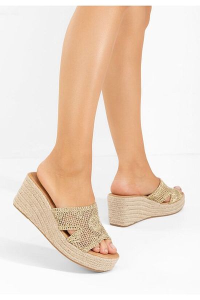 B T Shoes Carlena gold platform slippers