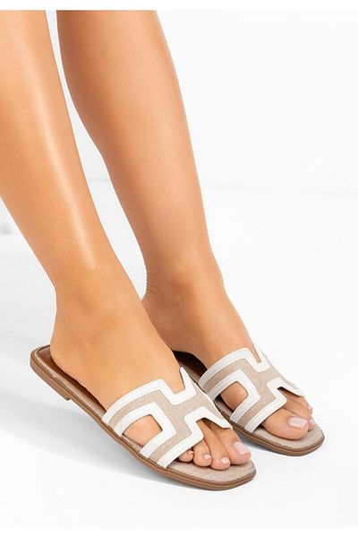 B T Shoes Zoralia white flat slippers