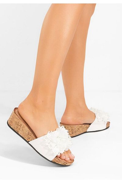 B T Shoes White Floralia platform slippers