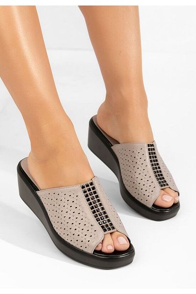 B T Shoes Zoia beige platform slippers