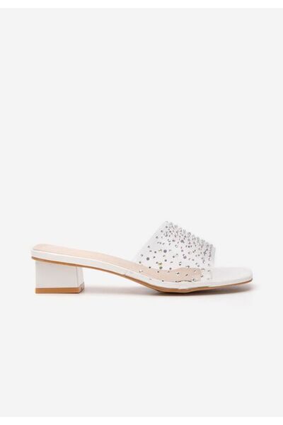 B T Shoes Concise white low-heeled slippers