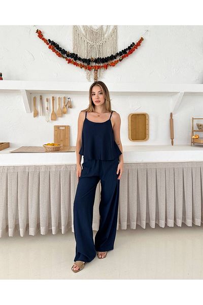 AL&SU BUTİK Women's Thin Strap Blouse Pants Suit