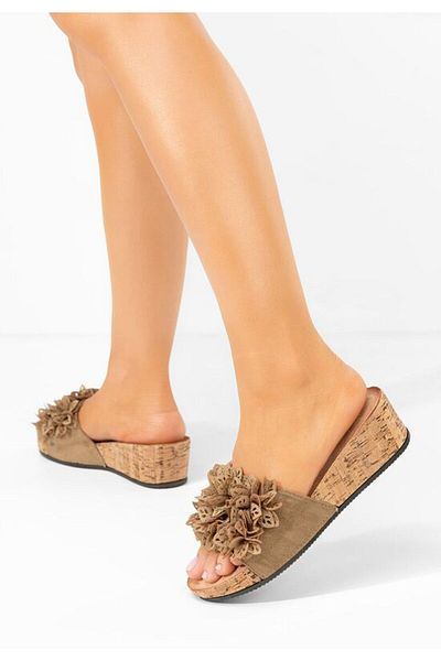 B T Shoes Floralia khaki platform slippers