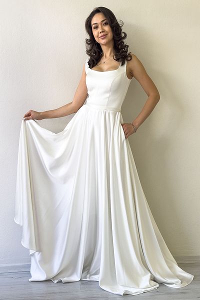 zks grup tekstil Rochie de seară din satin pentru femei, cu guler pătrat, cu bretele, alb, negru, bleumarin, galben