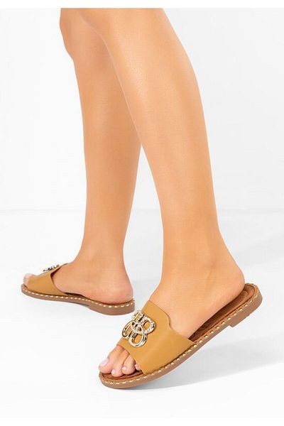 B T Shoes Evelina camel flat slippers