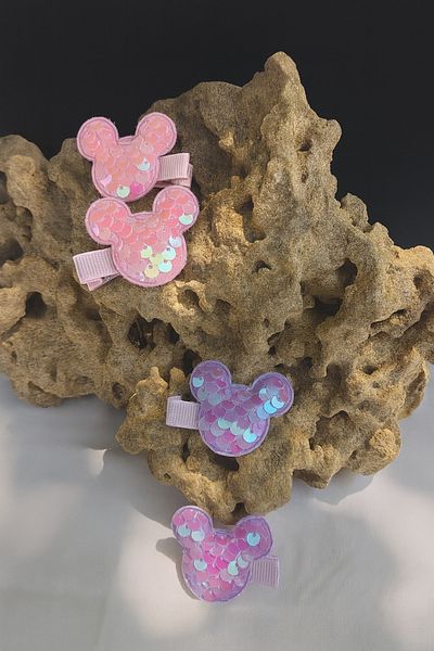 asya bijuteri Girl's Hair Clip with Sequin Mouse Figure Set of 4 – Pink & Blue