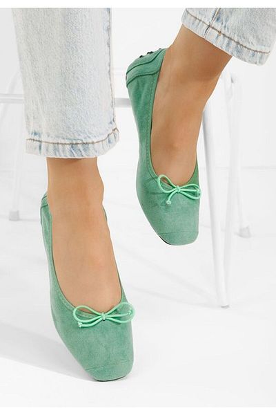 B T Shoes Amania women's green ballet flats