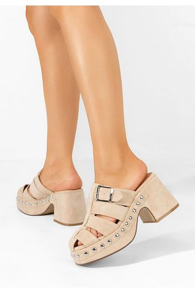 B T Shoes Rosamaria beige heeled slippers