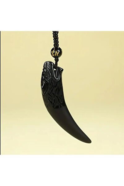 ORGANICYOU Zhenping 1 Bohemia Style Natural Stone Wolf Tooth Necklace Obsidian for Men and Women